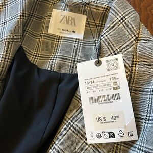 Zara Girls teen classic Black and White plaid blazer jacket